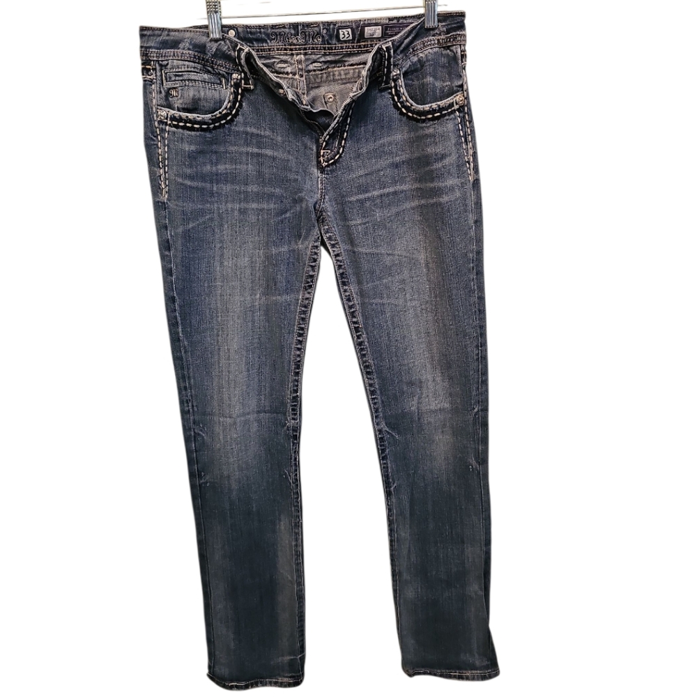 Women’s Dark Blue Distressed Straight-Leg Jeans